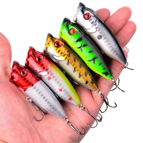 5pcs Topwater Popper Fishing Lures 3d Eyes Hard Baits Artificial Wobblers Plastic Fishing Tackle Isca Artificial Surface Bait ► Photo 1/6