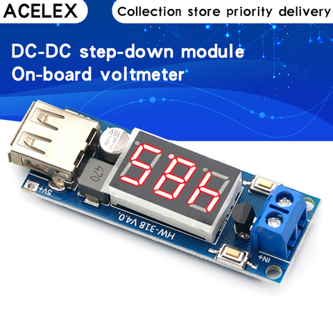 DC 4.5-40V to 5V 2A USB Charger LED Step-down Buck Converter with Voltmeter Module Low Power Consumption Automatic Protection ► Photo 1/6