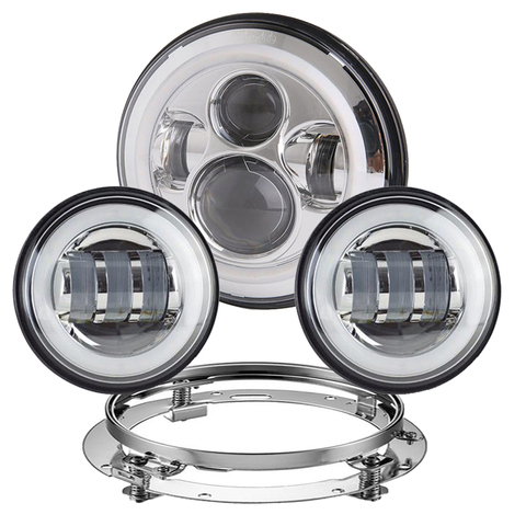 7inch LED Headlight white DRL, 4.5inch Halo Fog Lights , Adapter Ring for Harley Touring Electra Glide Road King Street Glide ► Photo 1/6
