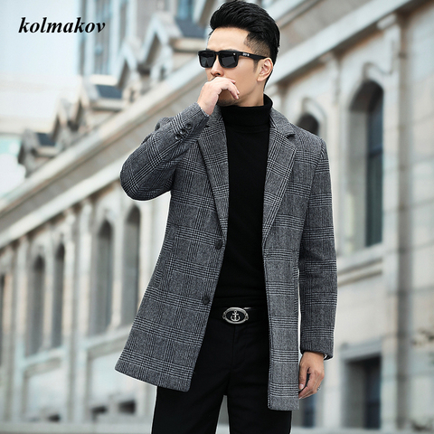 New Arrival Autumn and Winter Style Men Boutique Woolen Coat High Quality Plaid Wollen Trench Men's Leisure Woolen Blends M-4XL ► Photo 1/6