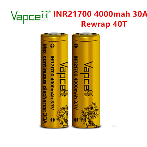 Free shipping Original Vapcell 21700 40T 4000mah 30A PK 30T high power capacity 3.7V rechargeable batteries for mech/box mod ► Photo 1/6