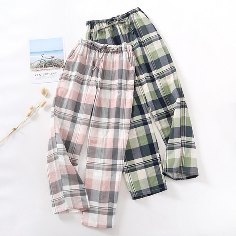 Couple Sleep Pants for Men and Women Spring and Autumn Plaid Design Cotton Long Trousers Loose Home Wear Pants Pajama Bottoms ► Photo 1/6