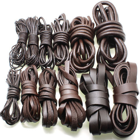 2Meter 1.5 2 3 4 5 6 8 MM Brown Color Real Genuine Leather Cord Round Flat Rope String for DIY Necklace Bracelet Jewelry Cord ► Photo 1/3