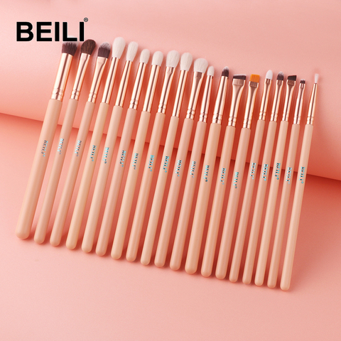 BEILI Pink 19 PCS Eye Makeup Brushes Set Eyeshadow Eyebrow Eyeliner Blending Natural goat Hair  Make up Brush Beauty Tools New ► Photo 1/6