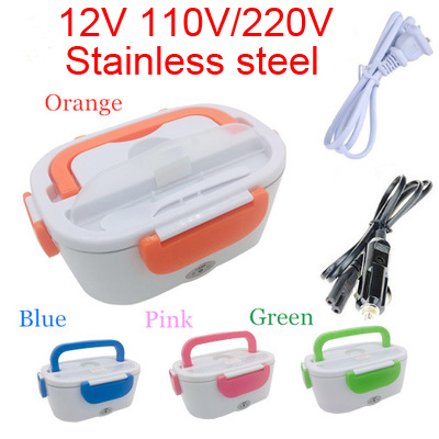 12V 110V/220V Portable Electric Heating Stainless Steel Lunch Box Home Car Dual Use Rice Box Food Warmer Dinnerware Set ► Photo 1/6