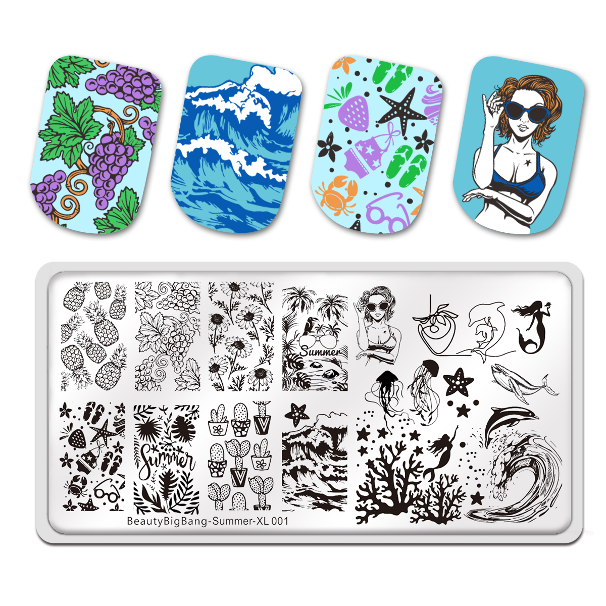 Beautybigbang Nail Stamping Plates Summer Style New Wave Whale