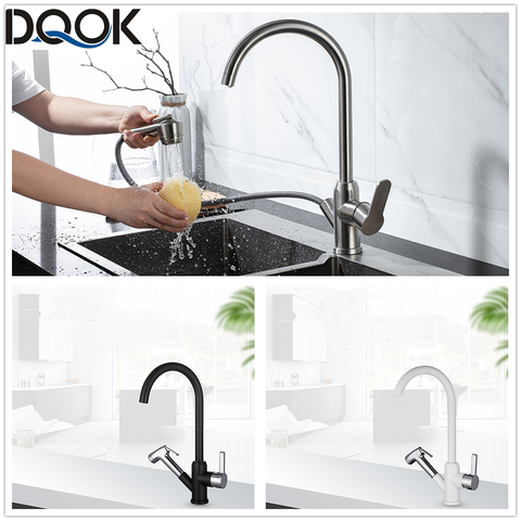 Blacked stainless Kitchen Faucets  Single Handle Pull Out Kitchen Tap Single Hole Brushed  Nickle 360 Degree  Sink Mixer Tap ► Photo 1/6