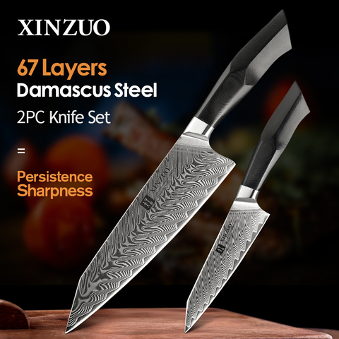 XINZUO Damascus Steel 2 Pcs Best Kitchen Chef Knives Set Stainless Steel Very Sharp Knives VG10 Steel G10 Handle Sharp Cutter ► Photo 1/6