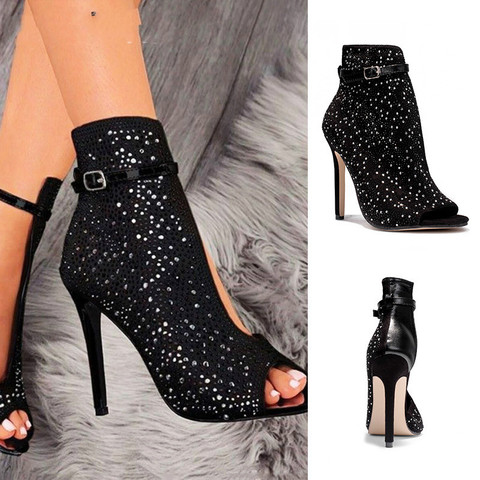 New Women Crystal Sandals Ankle Straps Buckle Transparent Cover Heel Pumps Ladies Sandals Party Shoes 2022 ► Photo 1/1