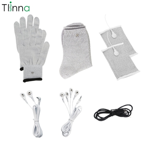 Tlinna Conductive Silver Fiber Gloves Kneepads EMS Electric Massage Therapy Socks Cable Electrode Pads for Digital Massager ► Photo 1/6