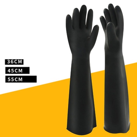 36/45/55cm Industrial Acid/alkali Resistant Long Anti-corrosion Waterproof Latex Thickening Chemical Dish-washing Rubber Gloves ► Photo 1/6