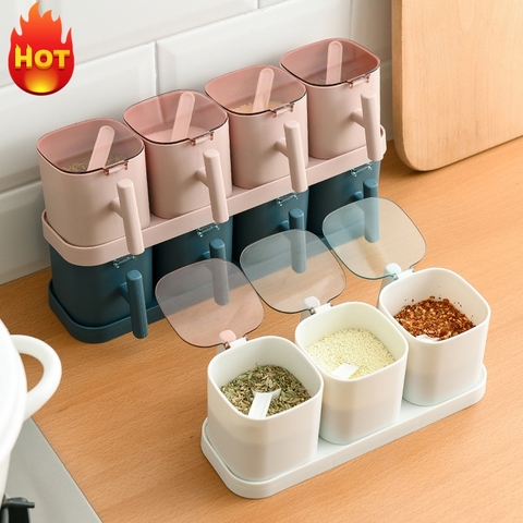 Spices Box Pepper Spice Shaker Salt Seasoning Organizer Kitchen Cruet Condiment Bottle Jars Container With Spoons ► Photo 1/6