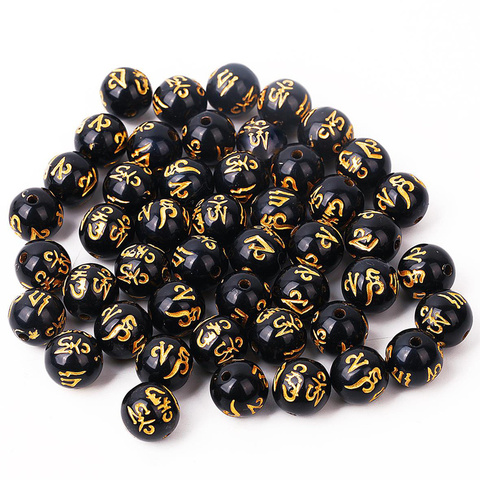 50/100pcs 8mm-14mm Buddha Charms Beads Black Color with Carving Gold Dragon Chinese Pixiu Bracelet DIY Beads for Jewelry Making ► Photo 1/6