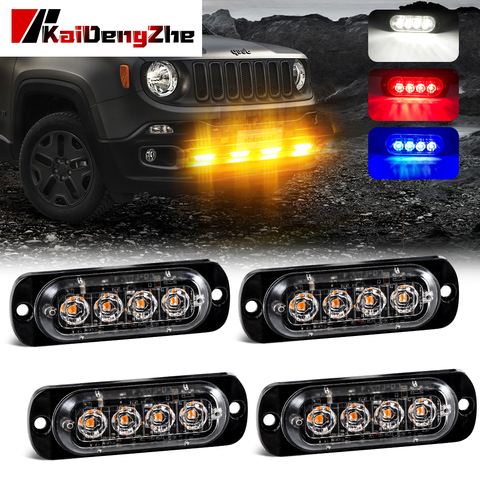 Ultra Thin 4 Chips Car LED Strobe Light Emergency Light Grill Breakdown Auto Flashing For SUV Truck Motorcycle 12-24V Lightbar ► Photo 1/6