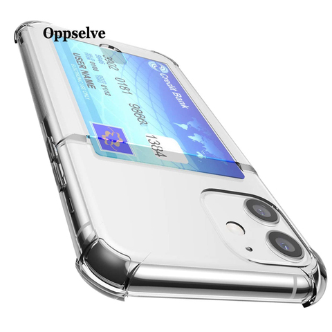 Fashion Shockproof Card Bumper Transparent Silicone Phone Case For iPhone 11 X XS Max XR 8 7 6S Plus Clear Protection Back Cover ► Photo 1/6