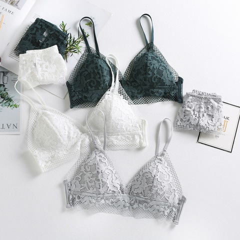 White green grey Bra Briefs set cotton women underwear sets Cup triangle  lace hollow out wire free transparent Bralette panties - Price history &  Review, AliExpress Seller - A warm family