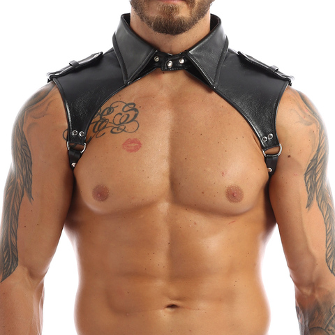 iEFiEL Fashion Men Nightclub Performance Tops Neckline Adjustable Body Chest Harness Lapel Bondage Costumes with Press Buttons ► Photo 1/6