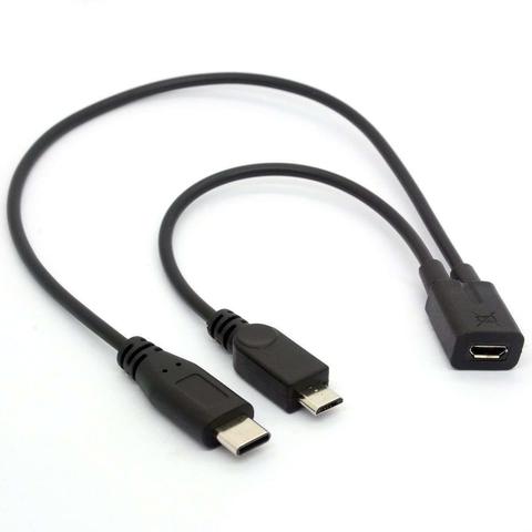 Splitter Adapter Micro USB Female to USBC Male + Type-C Male Cable Extension ► Photo 1/1