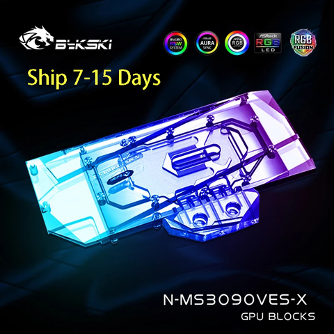 Bykski N-MS3080VES-X  GPU Water Block For MSI Geforce RTX 3080 3090 VENTUS 3X 10G OC Graphic Card,Full Cover Water Cooler 12V/5V ► Photo 1/6