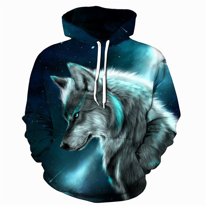 Wolf Howling Printed Hoodies for Men Pullover Hooded Shirts