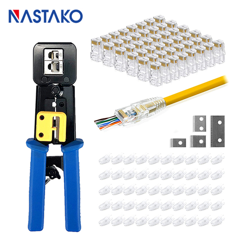 EZ RJ45 Crimper RJ45 Crimping Tool Hand Network Tools Kit With EZ Cat5 Cat5e Cat6 Modular Plugs And 6.5mm RJ45 Connector Caps ► Photo 1/6