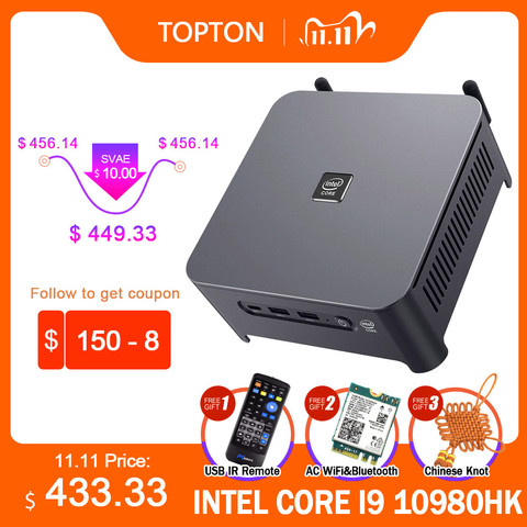 10th Gen Core i9 10980HK i7 10750H Intel Mini PC 2 Lans Windows 10 2*DDR4 2*NVMe Gaming Computer DP HDMI2.0 Type-C 3x4K Display ► Photo 1/6