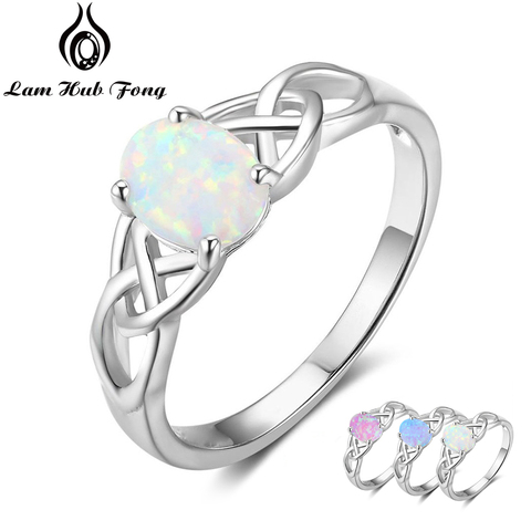 Elegant 925 Sterling Silver Braided Ring with Oval White Pink Blue Opal Stone Wedding Engagement Rings for Women (Lam Hub Fong) ► Photo 1/6