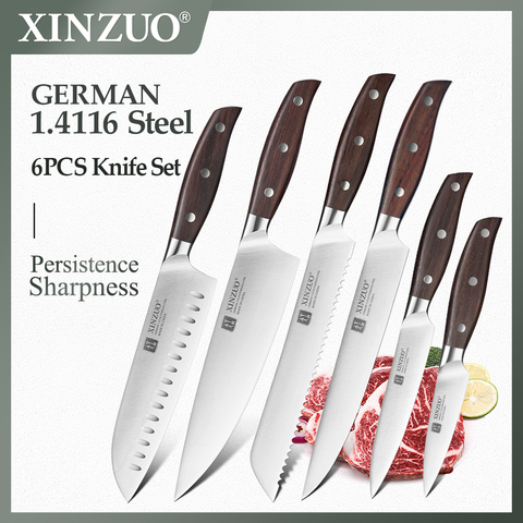 XINZUO Kitchen Tools 6 PCS Kitchen Knife Set Utility Cleaver Chef Bread Knife Kitchen Stainless Steel Knives Sets Cooking Tools ► Photo 1/6