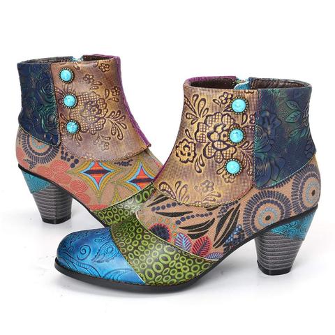 Totem Printing Lady Casual Boots Plus Size Women Ankle Boots 2022 Autumn Winter New Fashion Zipper Mouth Boots Square Heel ► Photo 1/6