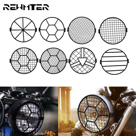Motorcycle 6.3'' Side Mount Headlight Round Grill Cover Universal Vintage Mask Led Headlights Grill Cover For Harley Cafe Racer ► Photo 1/6