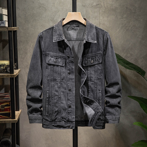 2022 autumn new men's denim jacket fashion casual loose lapel denim jacket classic black retro cotton jacket men's brand ► Photo 1/6