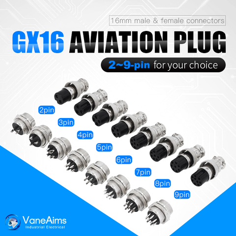 1set GX16 2/3/4/5/6/7/8/9 Pin Male & Female 16mm L70-78 Circular Aviation Socket Plug Wire Panel Connector ► Photo 1/6
