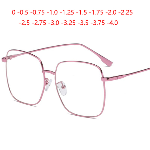 Big Frame Square Myopia Lens Women Glasses Frame Metal Pink Frame Nearsighted Glasses Prescription 0 -0.5 -0.75 To -4.0 ► Photo 1/6