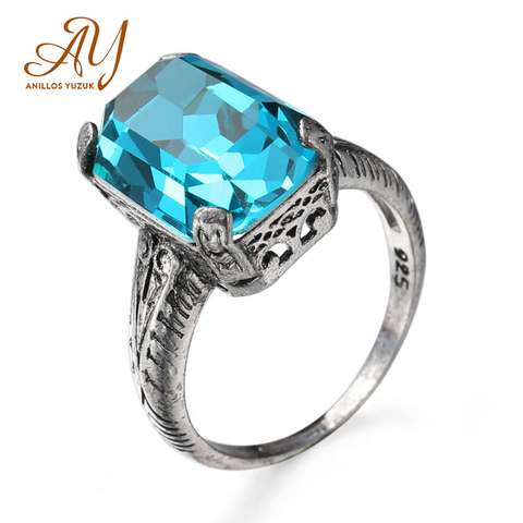 Anillos Yuzuk Silver 925 Wedding Ring Sterling Big Sky Blue Topaz Engagement Rings For Women Promise Statement Fine Jewelry ► Photo 1/4