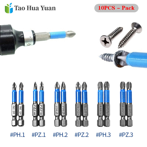 10pcs Gcr15 Phillips Bits Hex Shanked Anti-Slip Screwdriver Bits Magnetic Single Head PH1 PZ1 PH2 PZ2 PH3 PZ3 50mm Length Tools ► Photo 1/5