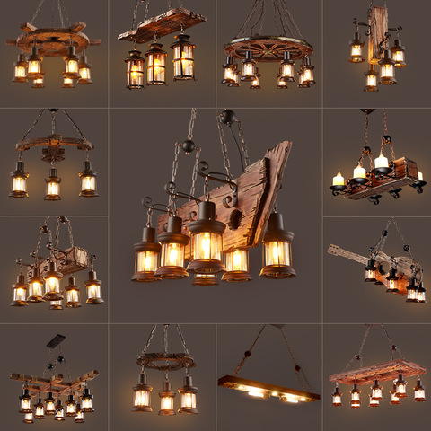 Loft Vintage Restaurant Chandelier Imitation Ship Wood Chandelier Indoor Industrial Restaurant Light Fixture E27 110V 220V 230V ► Photo 1/1