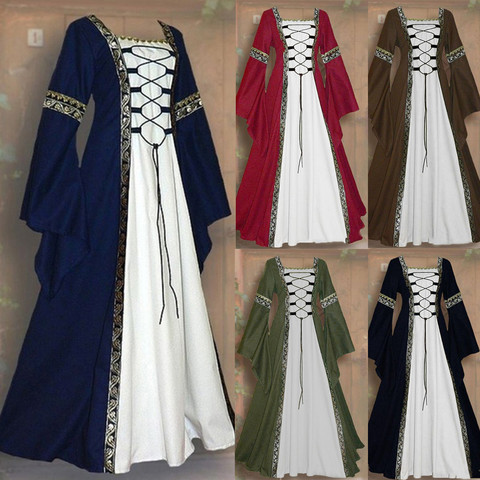 Women Celtic Medieval Floor Length Dress Cosplay Costumes Carnival Middle Ages Stage Performance Gothic Court Victoria Dresses ► Photo 1/6
