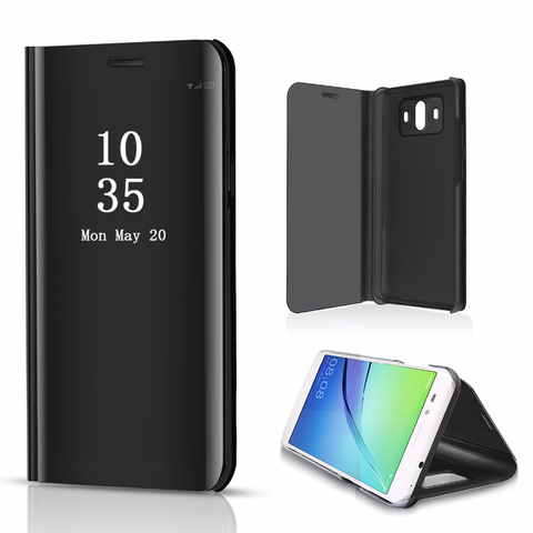 Plating View Mirror Case For Samsung Note 9 S8 Plus Smart Leather Flip Stand Cover For iphone XS Max Huawei Mate 20 Lite Shell ► Photo 1/5