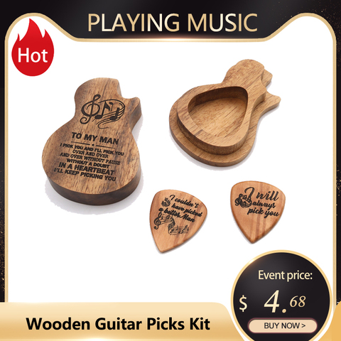 Guitar Picks Iron Pick Box Holder Collector with 4pcs Different Wood Picks Mediator for Guitar Accessories & Parts guitar tool ► Photo 1/6