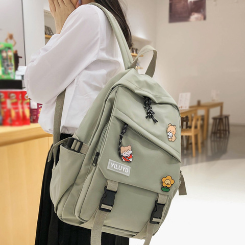 Fashion Backpack Nylon Female Bag Solid Color Women's Backpacks Small School  Bags for Teenage Girl Bookbags Casual Shoulder Bags