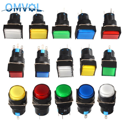 1PC 16mm Self-Recovery Rectangle Momentary Push Button Switch LED Lamp 5Pin 5V 12V 24V 220V 3 Years Warranty Reset LED Button ► Photo 1/6