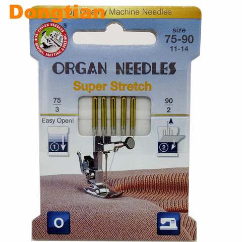 5pcs/pack Top Quality Organ Needles Super Stretch Household Sewing Machine Needle For Latex Lycra Sports Fabric Mix Size 75 90 ► Photo 1/3