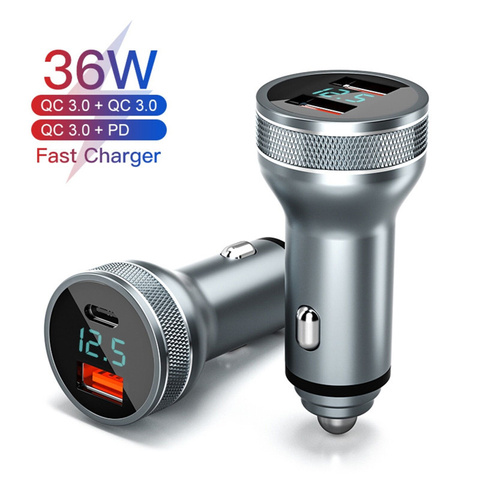 USLION 36W 2 Ports USB PD Car Charger QC 3.0 Fast Charging For iPhone 12 11 Xiaomi Samsung Mobile Phone Charge Adapter in Car ► Photo 1/6