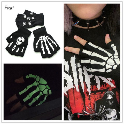 Warm Knitting Gloves For Adult Solid Acrylic Half Finger Glove Human Skeleton Head Gripper Print Cycling Non-slip Wrist Gloves ► Photo 1/6