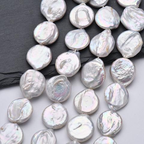 16mm Freshwater Cultured Pearl Shell Flat Coin Beads For Jewelry Making Strand 15 Inch ► Photo 1/6