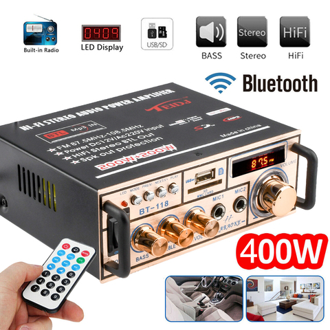 MiNI HIFI LCD Digital Bluetooth Audio Power Amplifier Car Bass Home Theater Amplificador Speaker Treble Control FM USB SD 400W ► Photo 1/6