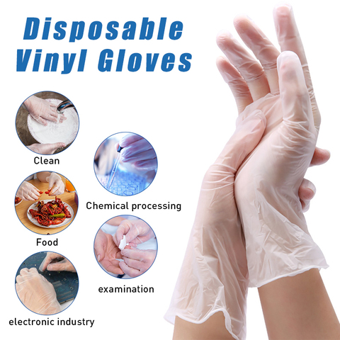 100Pcs Disposable Vinyl Examination Gloves Food Cleaning Cooking Restaurant Kitchen Work Clear PVC Protective Gloves Thicken ► Photo 1/6