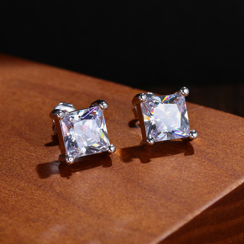 1Pair New White Square Ear Stud Shiny Zircon Earrings Women Men Wedding Engagement Fashion Jewelry Gifts ► Photo 1/6