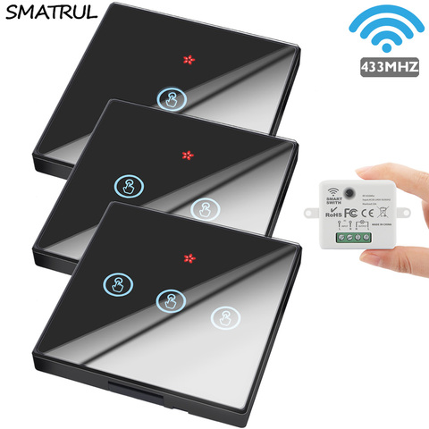 SMATRUL Mini Module Smart Home Wireless wall Touch Switch Light 433MHZ 110V 220V Remote Control Module Glass Screen Panel On Off ► Photo 1/6