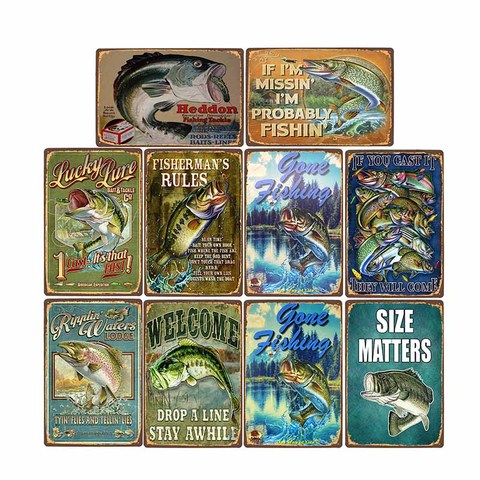 Gone Fishing Retro Metal Tin Sign Angler Club Vintage Plaque Poster Kitchen Home Dining Room Wall Decor 20x30cm ► Photo 1/6